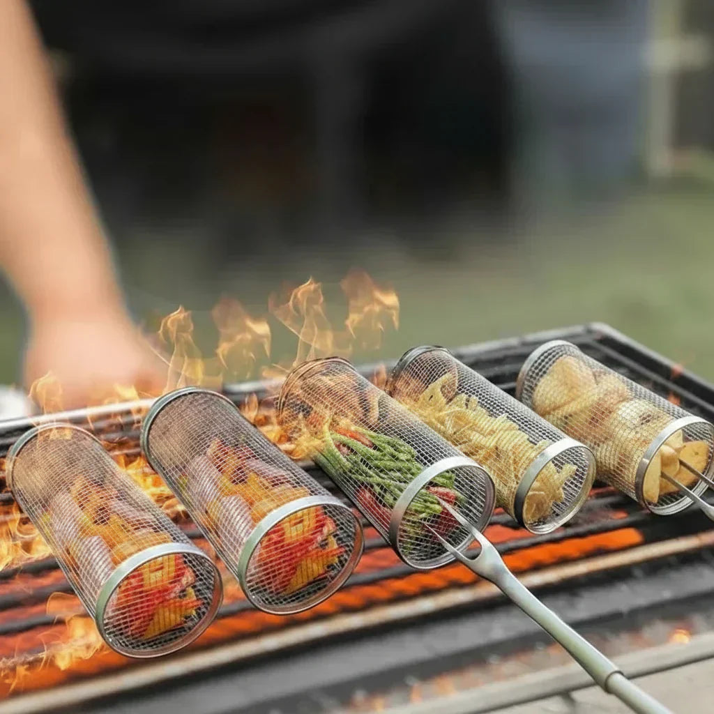 AeroGrill Rotating Barbecue Basket in Stainless Steel for Even Cooking | Temsk