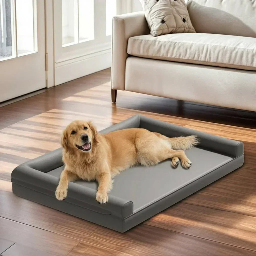 HavenPaw Orthopedic Dog Sofa In Microfiber Leather With Waterproof Bolster Design | Temsk