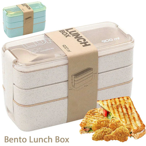 EcoStack Trio-Tier Lunch Box With Wheat Straw, 900 Ml Capacity, Stackable Kit | Temsk