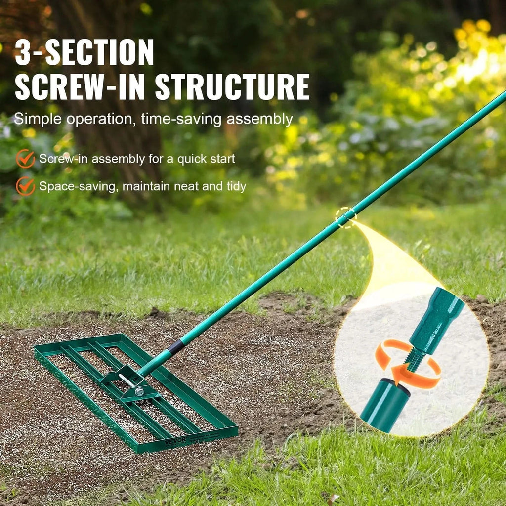 AeroGround Pro Lawn Rake With Extra Long Handle For Level Lawns | Temsk