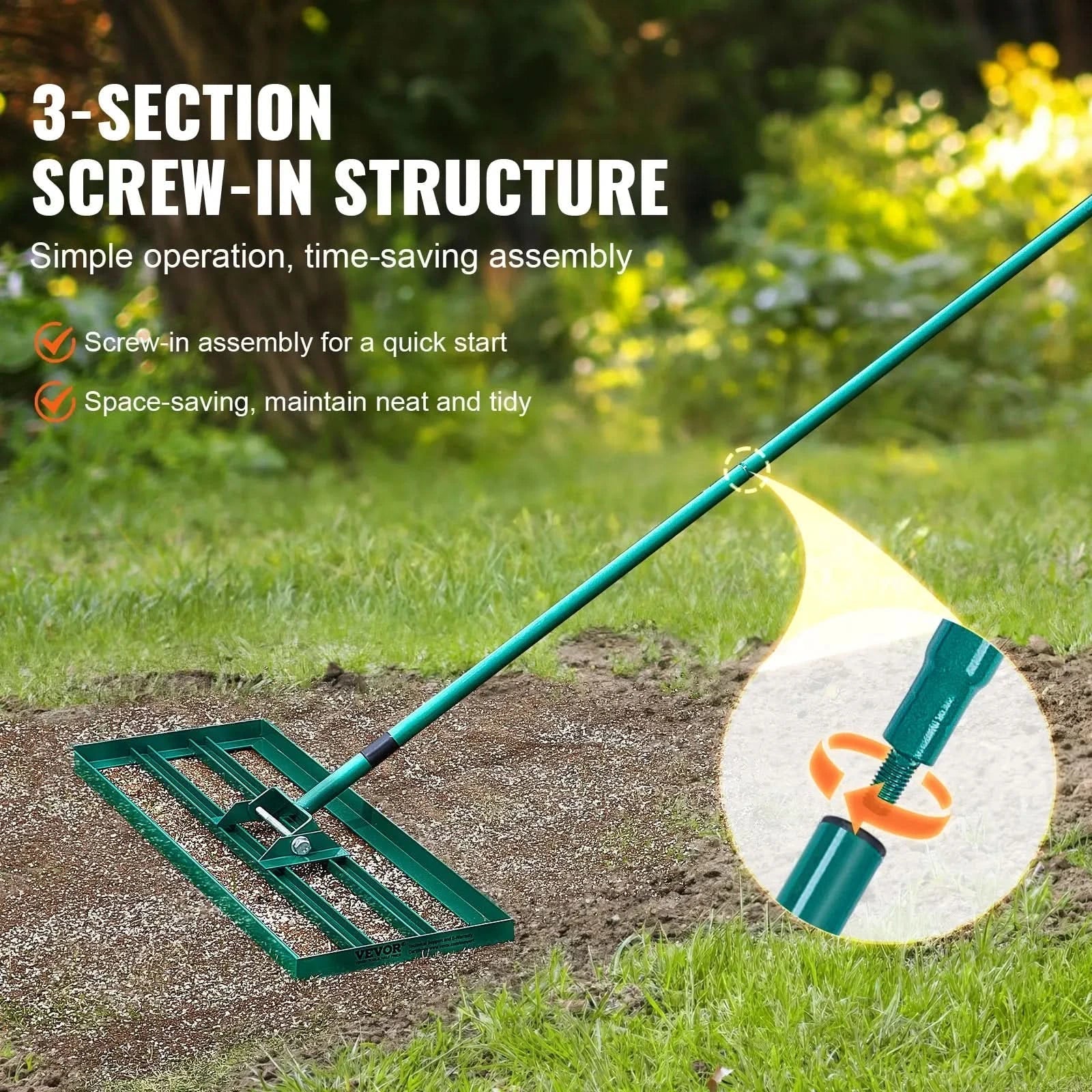 AeroGround Pro Lawn Rake With Extra Long Handle For Level Lawns | Temsk