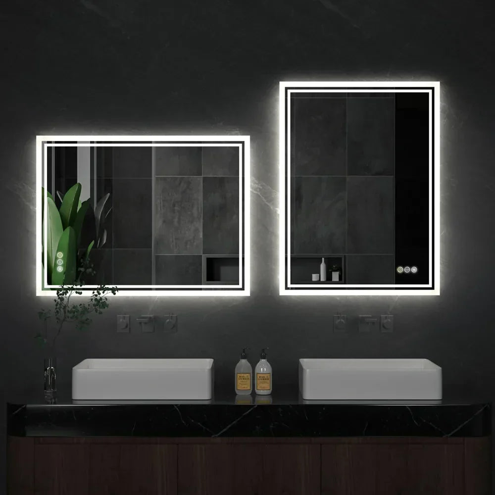LuvoGlow Rahmenloser Badezimmerspiegel mit dimmbarer LED-Hintergrundbeleuchtung und Antibeschlag | Temsk