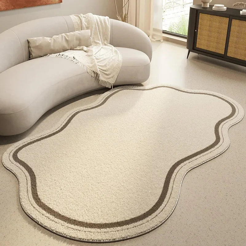 Cremefarbener rutschfester unregelmäßiger weicher Teppich für minimalistische Wohnzimmer | Temsk