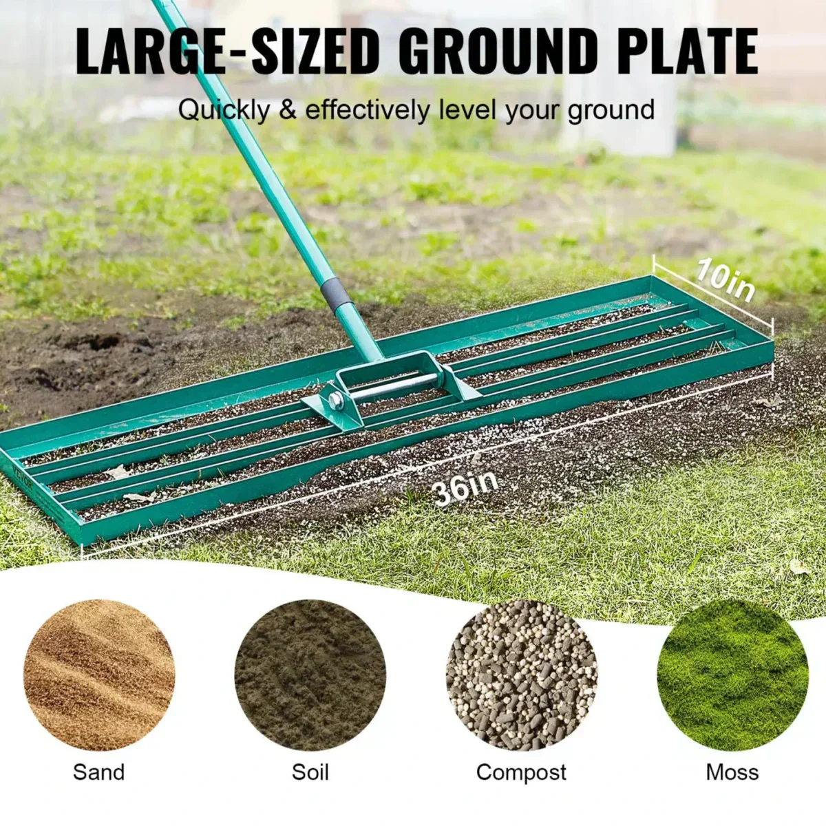 AeroGround Pro Lawn Rake With Extra Long Handle For Level Lawns | Temsk