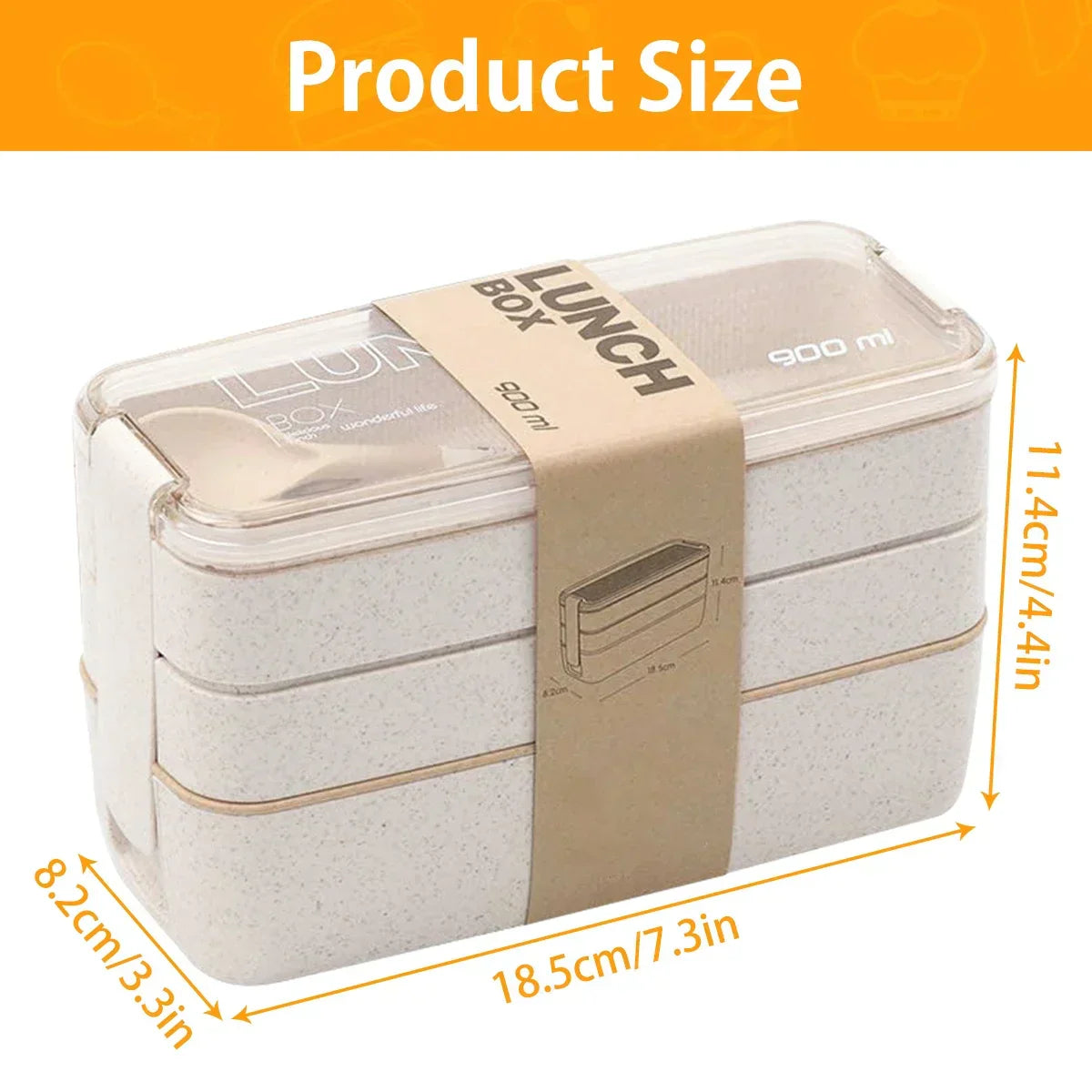 EcoStack dreistöckige Brotdose mit Weizenstroh, 900 ml Fassungsvermögen | Temsk