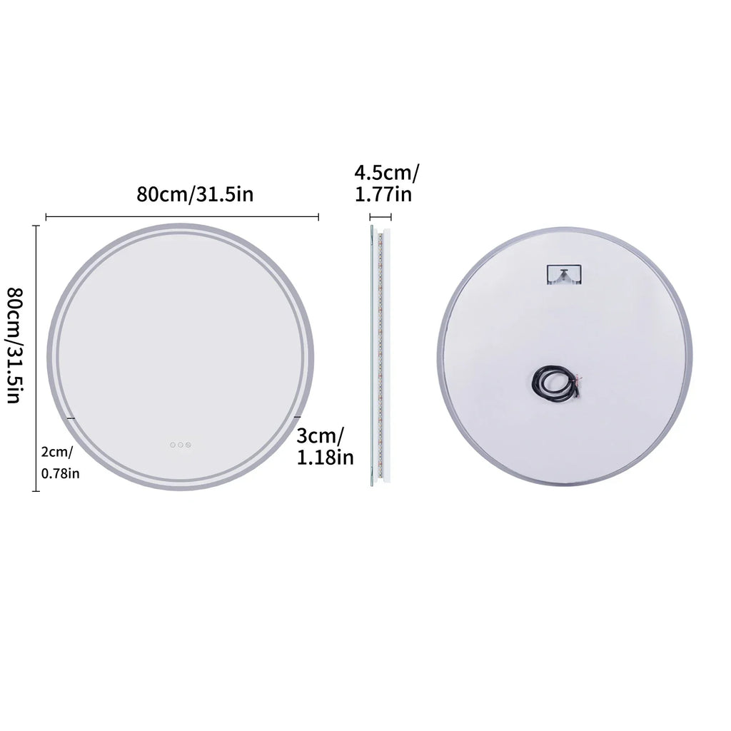 LuvoRound Rundes Badezimmerspiegel mit LED-Hintergrundbeleuchtung und dimmbarem Touchscreen | Temsk