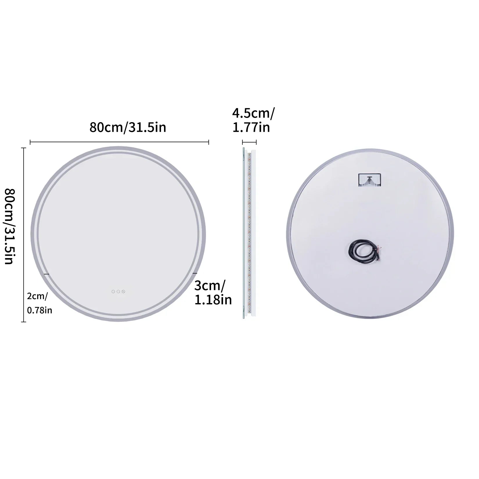 LuvoRound Rundes Badezimmerspiegel mit LED-Hintergrundbeleuchtung und dimmbarem Touchscreen | Temsk