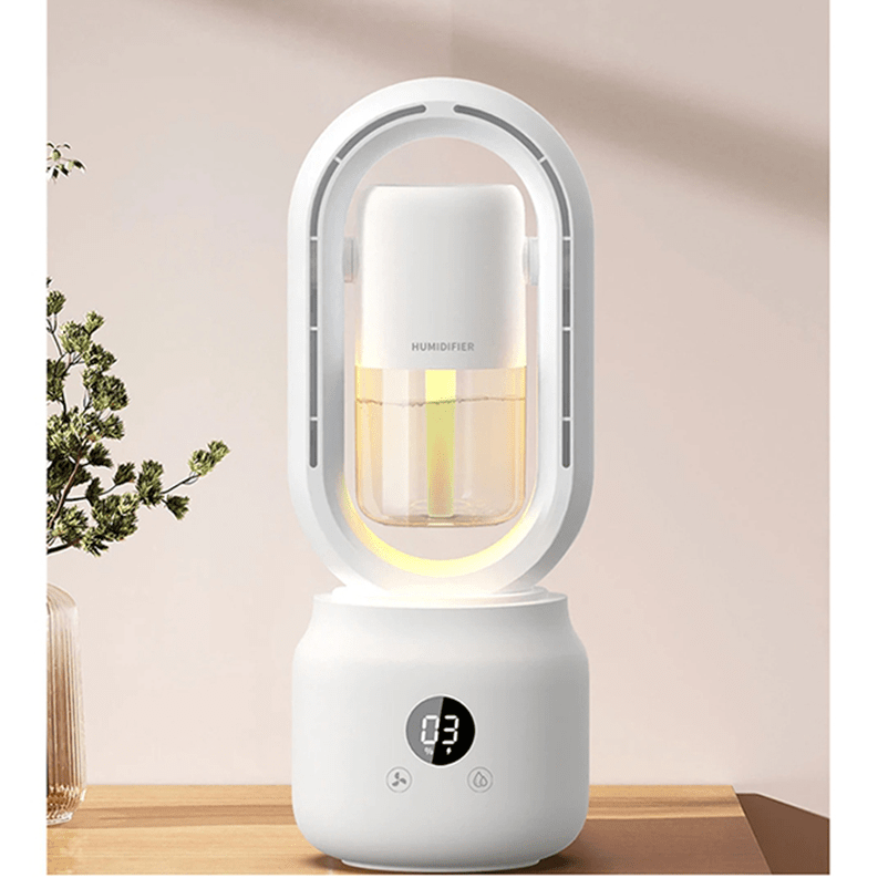 BreezeMist Portable Bladeless Fan With Humidifier And Night Light | Temsk