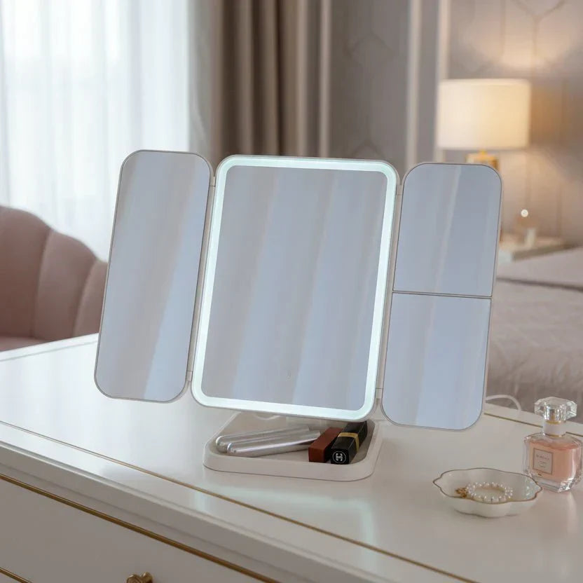 LumiBlend Three-Panel LED Mirror With Tri-Color Lighting For Flawless Makeup | Temsk
