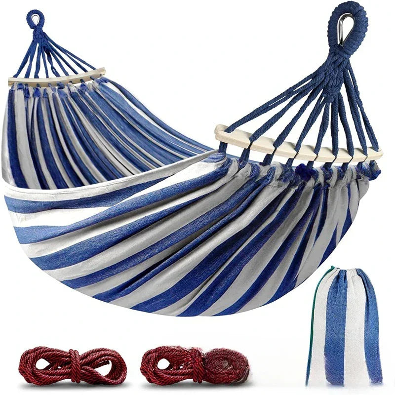 Canvas Hammock For Two With Wooden Spreaders For Outdoor Camping | Temsk