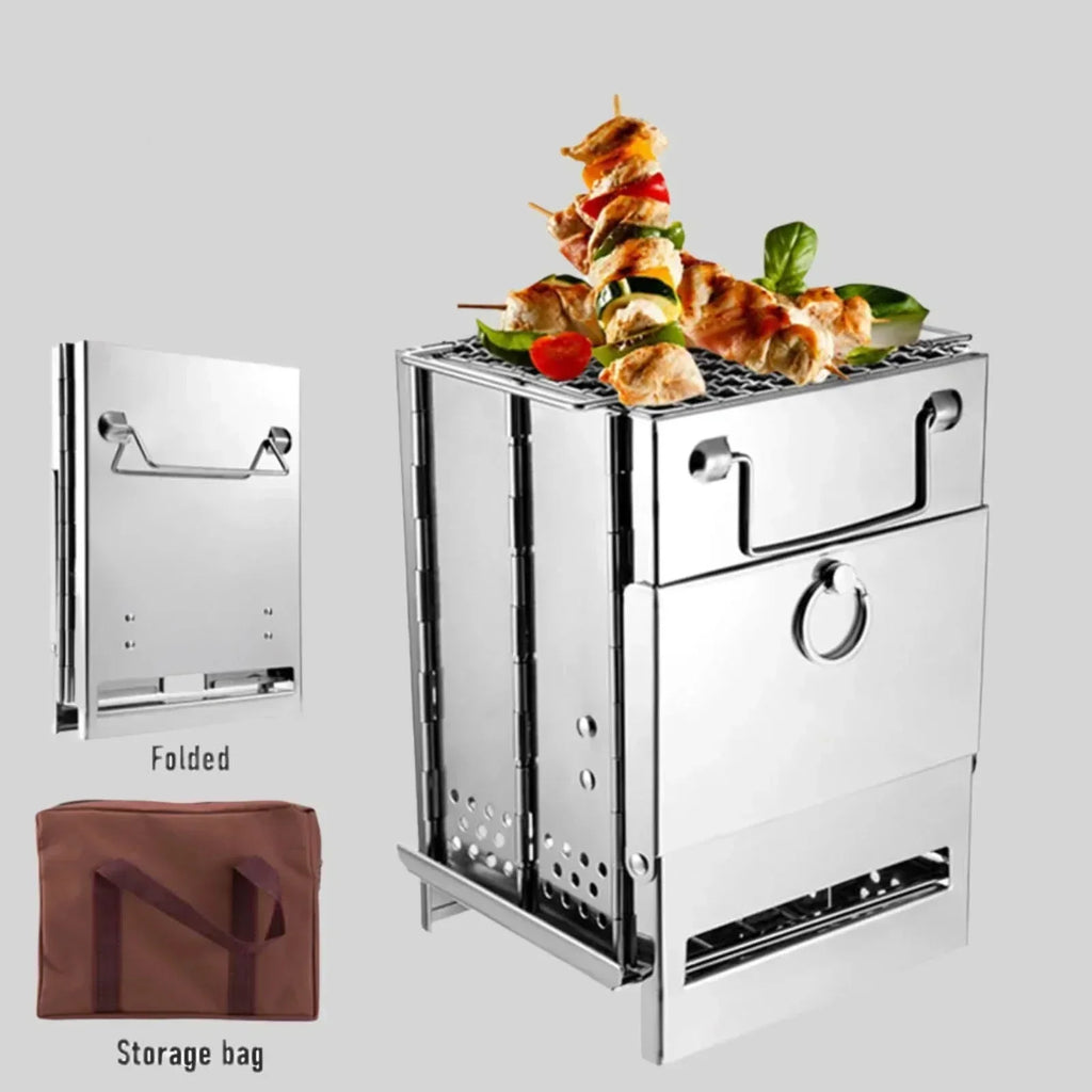 TrailNest Foldable Stainless Steel Wood Stove for Outdoor Use | Temsk