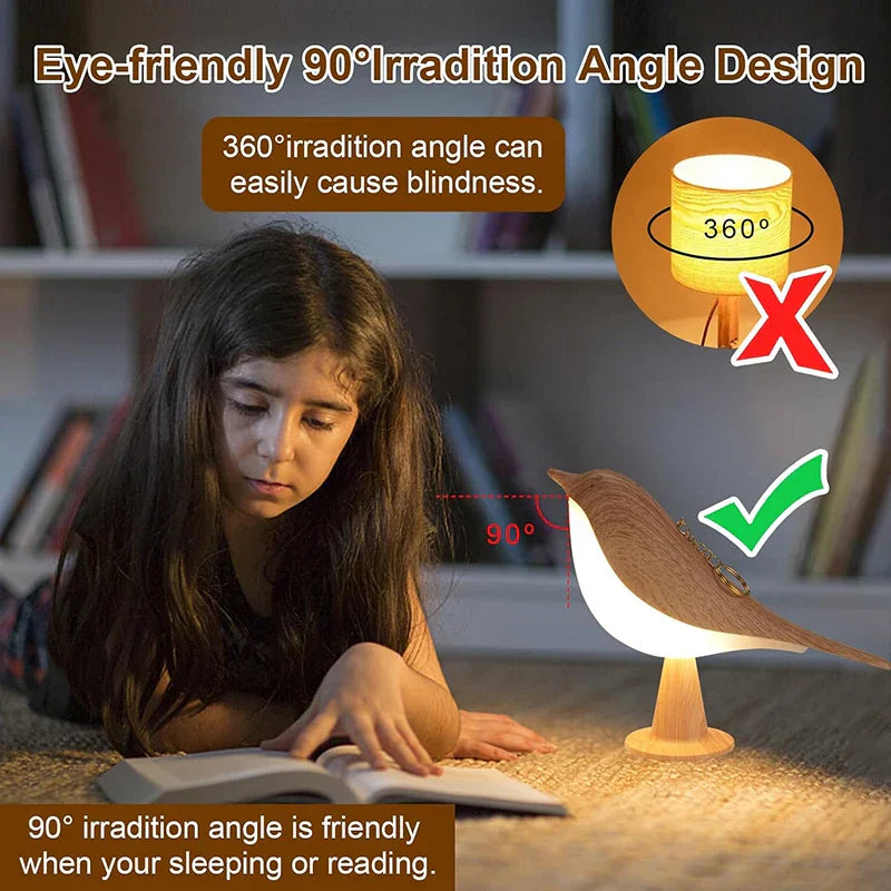 Handcrafted Wooden Lamp Showcasing Colorful Birds Motif And Soft LED Light | Temsk