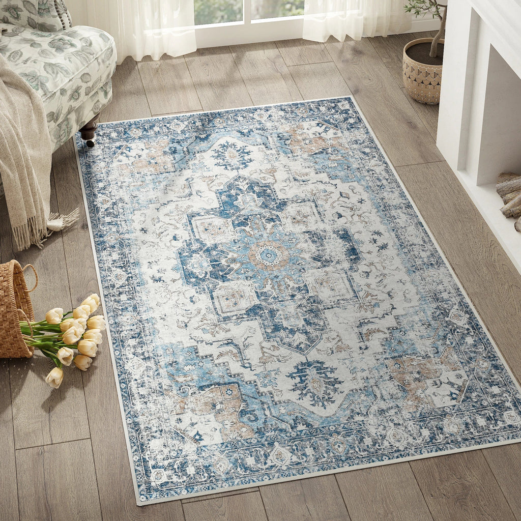 Heritage Medaillon Teppich Faltbarer Teppich Rutschfest im orientalischen Stil | Temsk