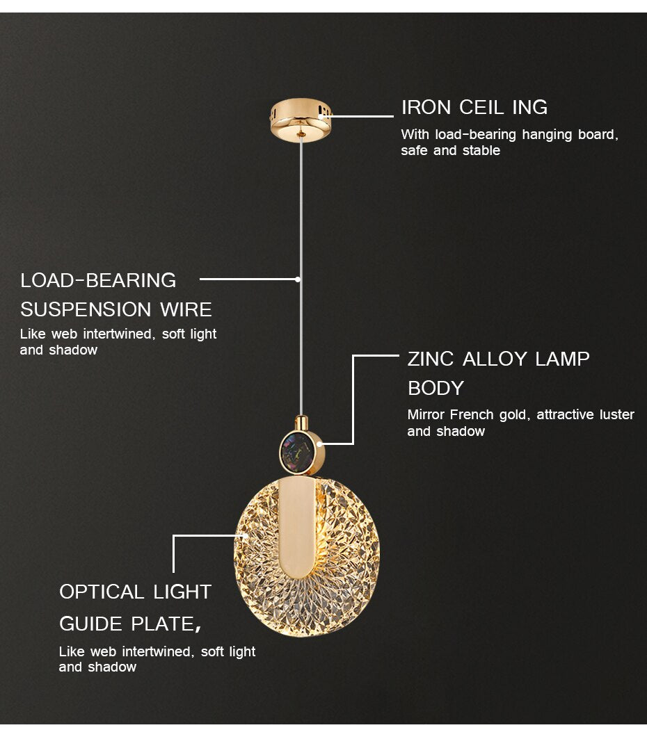 Solara Kristallrunde goldene LED-Pendelleuchte Deckenleuchte | Snurv | Temsk