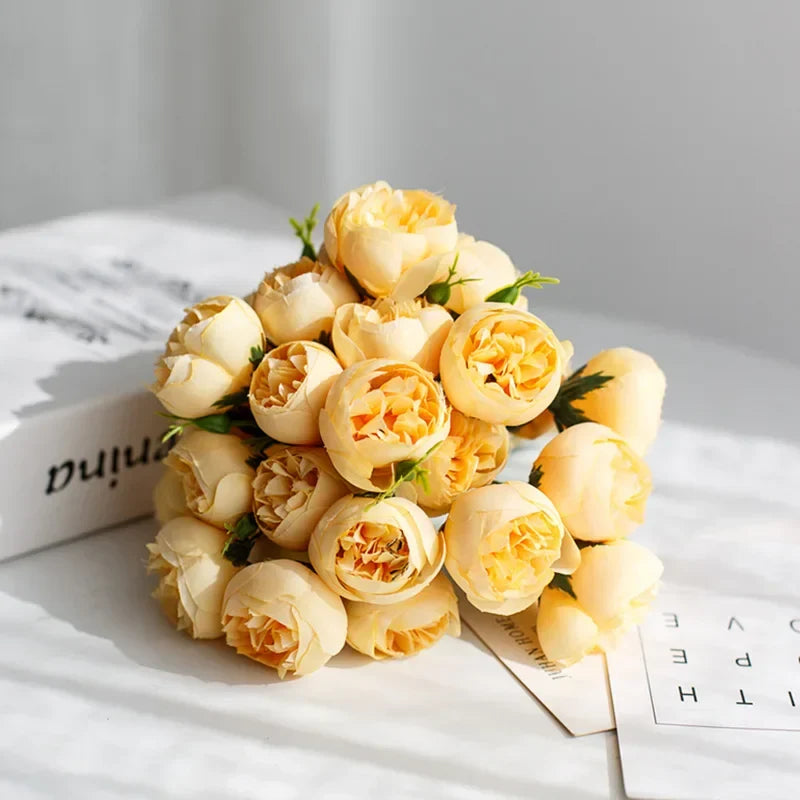 Silk Peony Bouquet With 27 Multicolor Blooms, Elegant Decor | Temsk