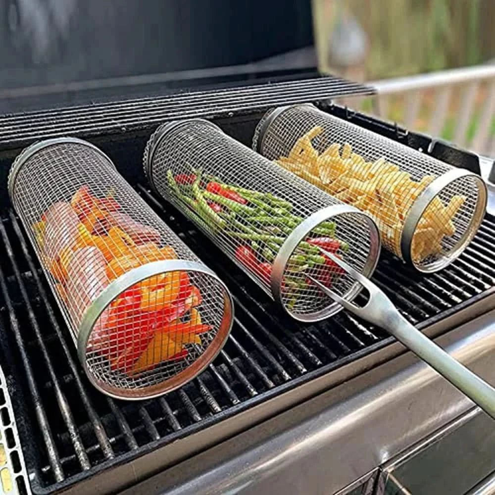 AeroGrill Rotating Barbecue Basket in Stainless Steel for Even Cooking | Temsk