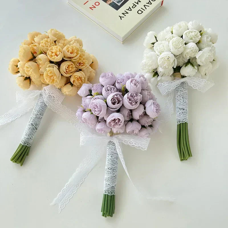 Silk Peony Bouquet With 27 Multicolor Blooms, Elegant Decor | Temsk