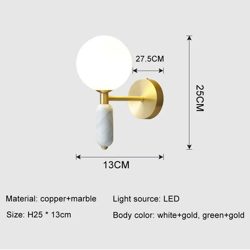 Goldfarbene Marmor- und Glas-Wandlampe Moderne Wandleuchte | Temsk
