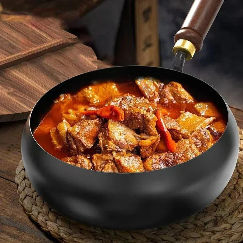 ForgeRoot Hand Forged Cast Iron Pan With Wooden Handle And Optional Lid (24/28 cm) | Temsk
