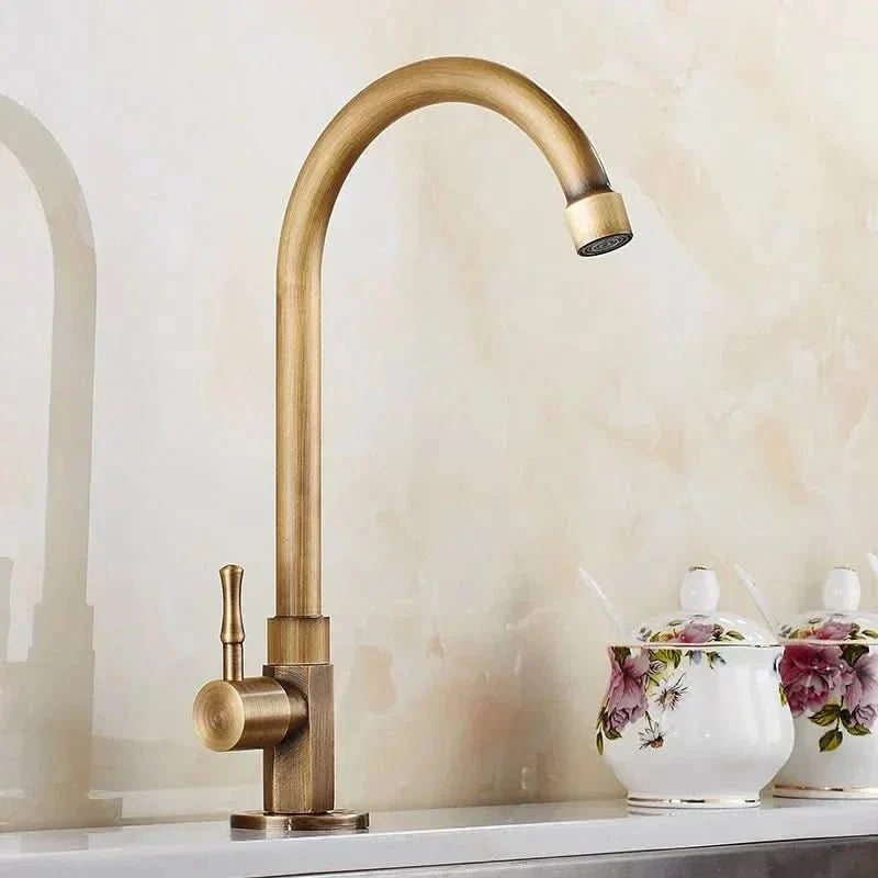 Aurelia Swan Faucet Antique Swan Neck Brass Kitchen Tap | Temsk