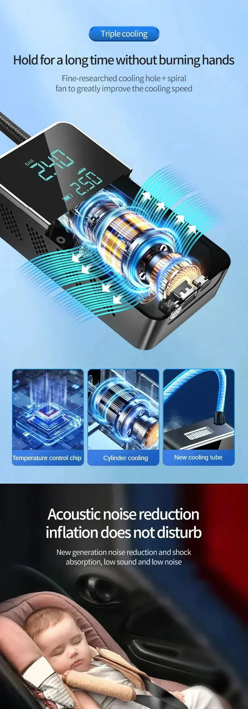 Wireless Touchscreen Air Pump With 150 PSI Portable Car And Bike Inflator | Temsk