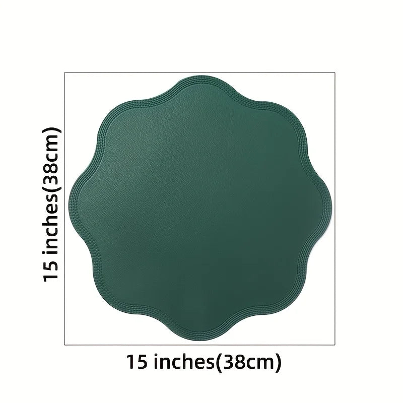 FloraMat elegante runde Platzsets aus Kunstleder mit floralem Präge-Design | Temsk