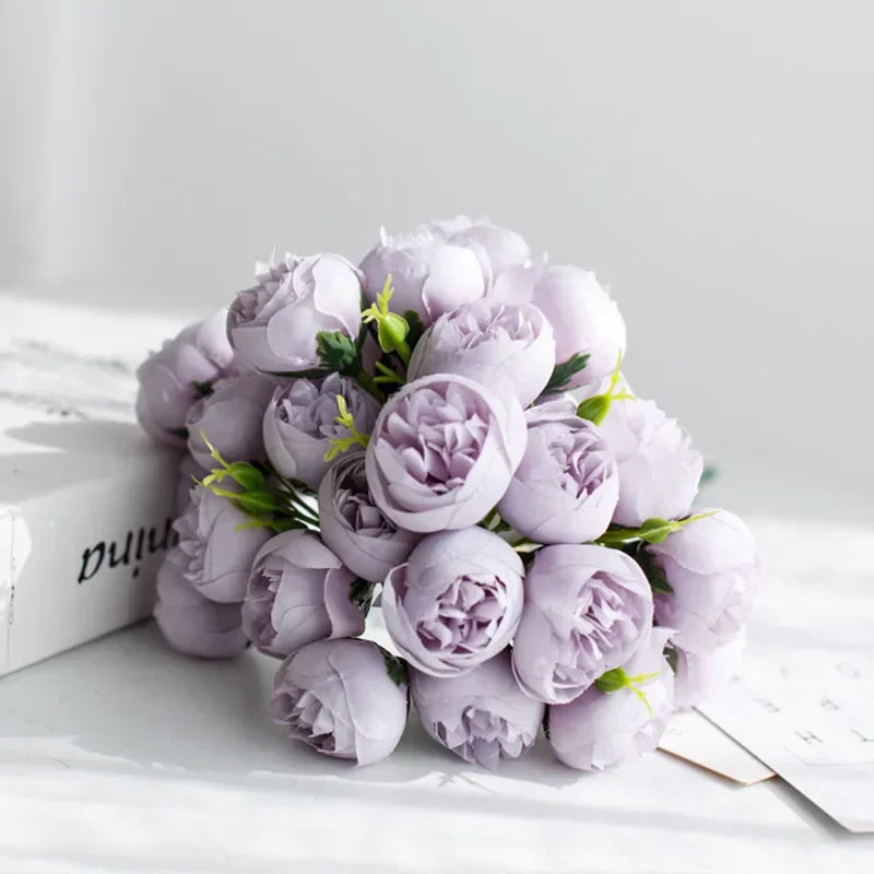 Silk Peony Bouquet With 27 Multicolor Blooms, Elegant Decor | Temsk