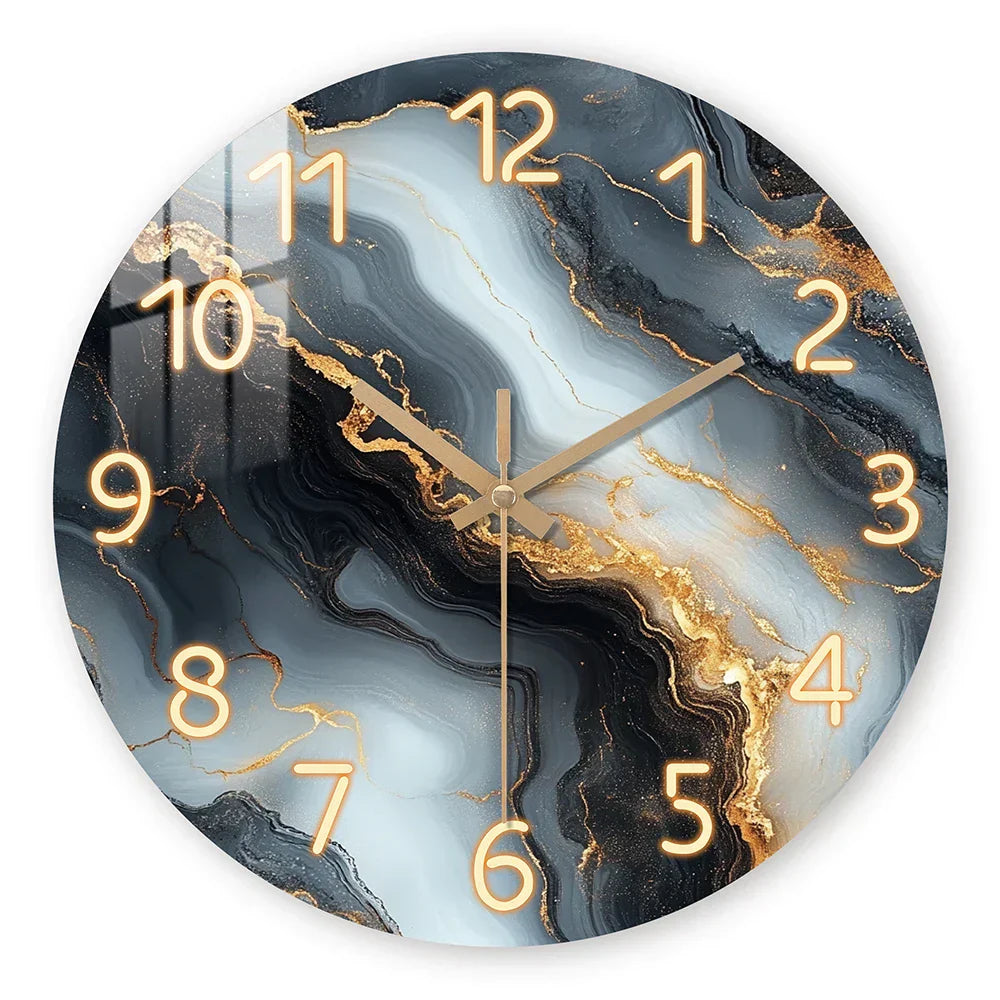 Blau-goldene Marmor-Wanduhr für Wohnraumdekoration | Temsk