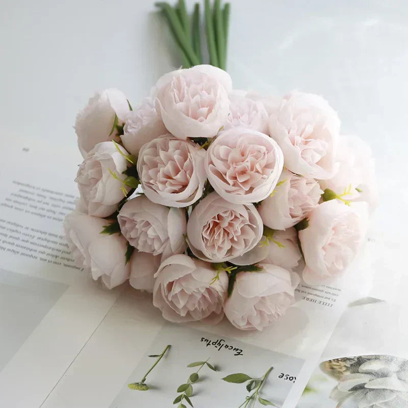 Silk Peony Bouquet With 27 Multicolor Blooms, Elegant Decor | Temsk