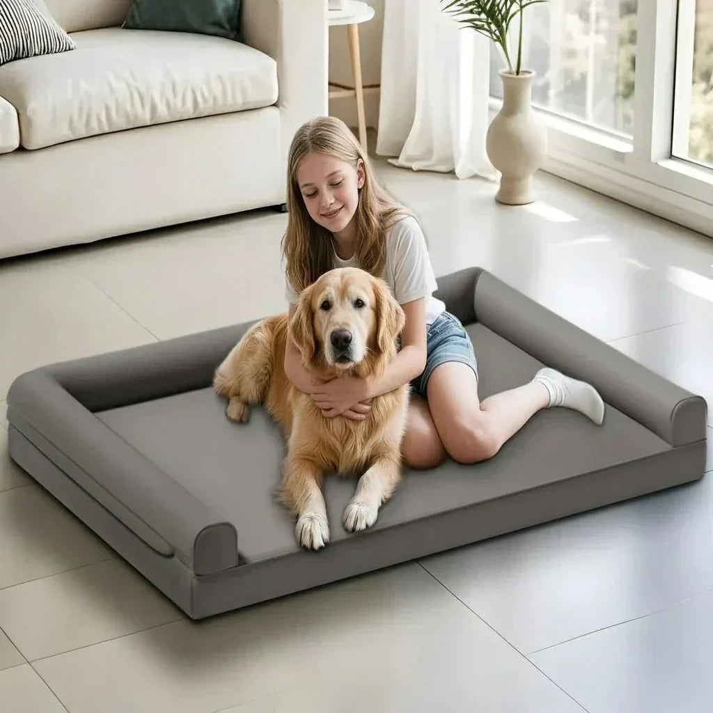 HavenPaw Orthopedic Dog Sofa In Microfiber Leather With Waterproof Bolster Design | Temsk