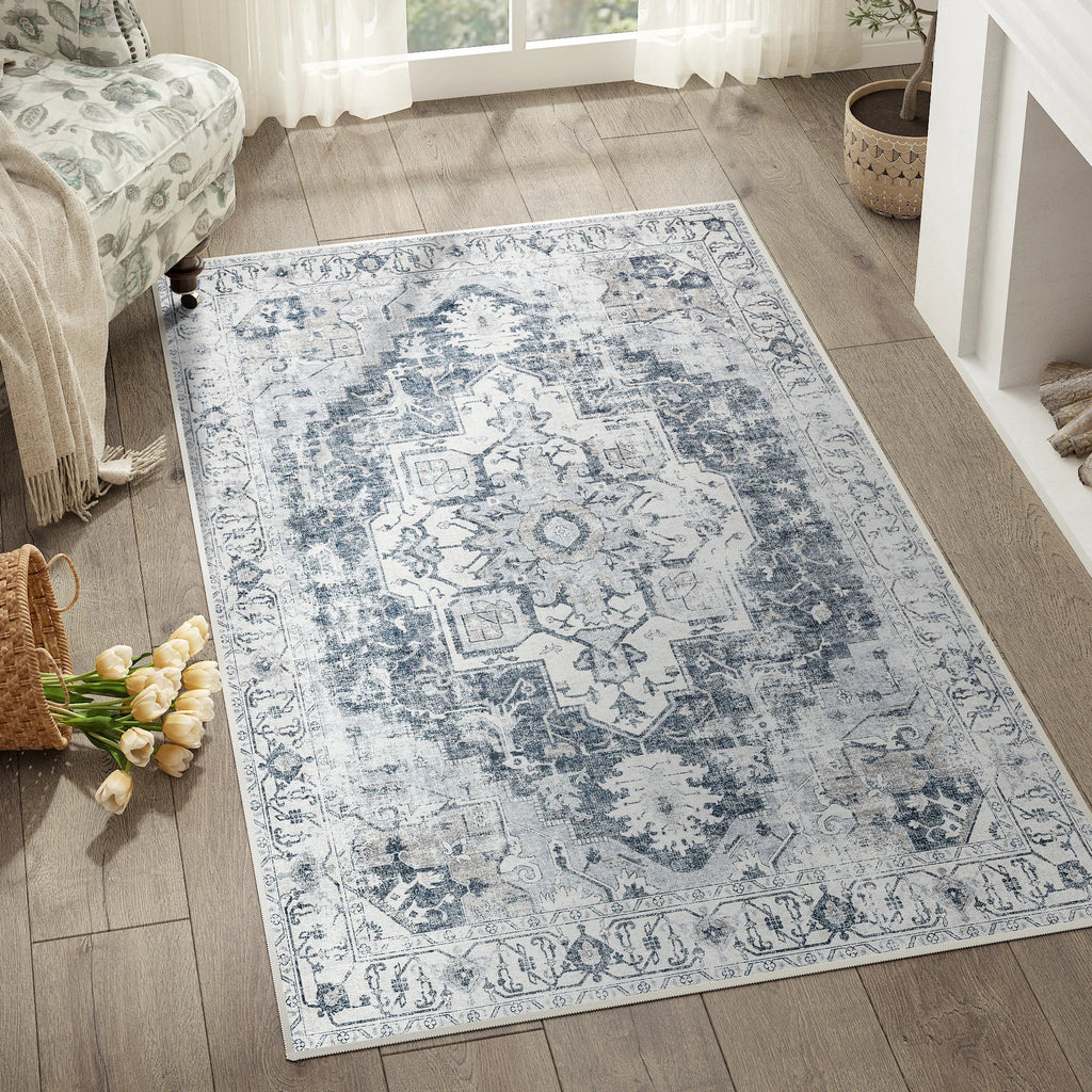 Heritage Medaillon Teppich Faltbarer Teppich Rutschfest im orientalischen Stil | Temsk