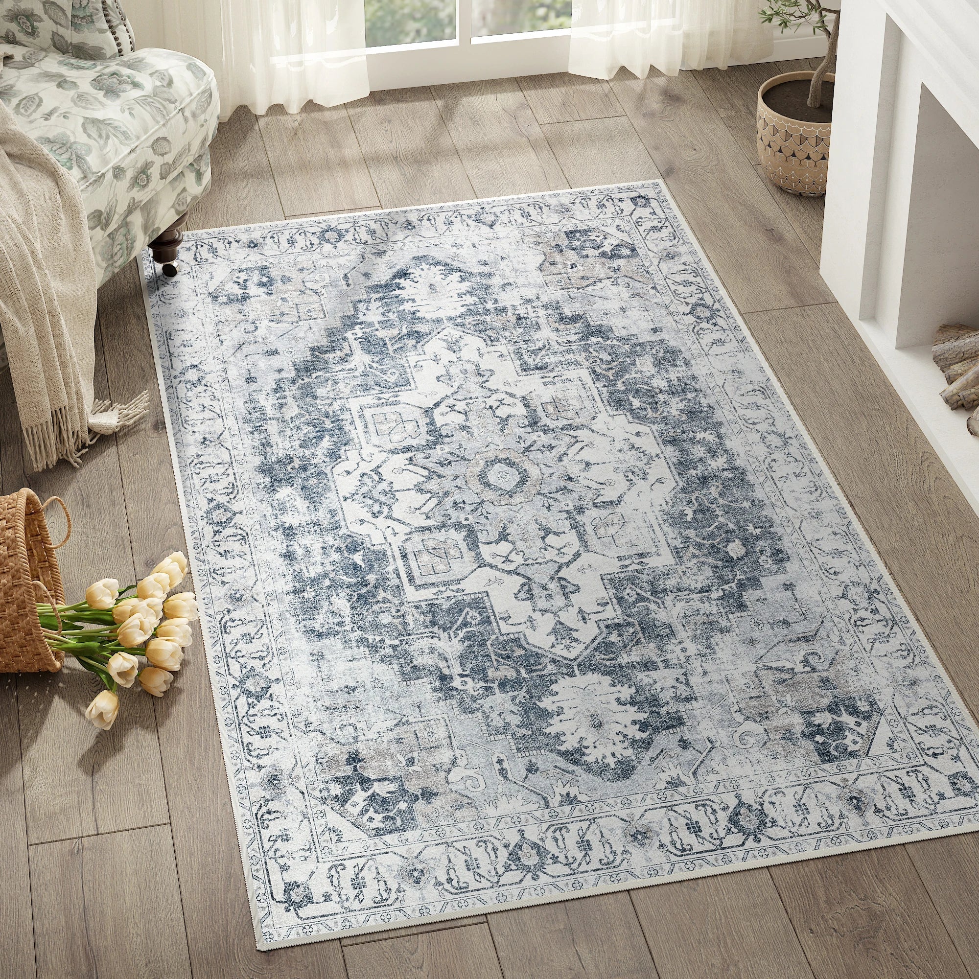 Heritage Medaillon Teppich Faltbarer Teppich Rutschfest im orientalischen Stil | Temsk