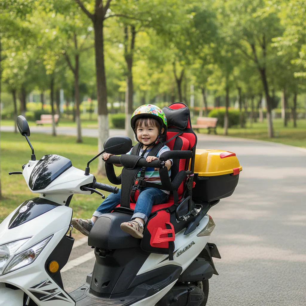Child Motorcycle Seat With Foldable Guardrail And Rear Support | Temsk