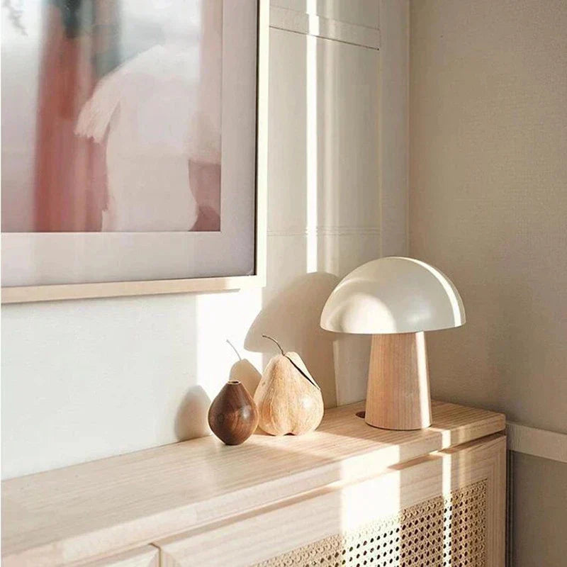 Nova Mushroom Table Lamp With Warm Wood Grain Finish | Temsk