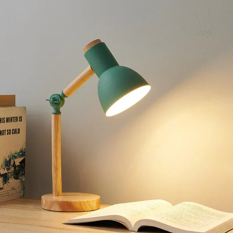 Nordic Wooden Desk Lamp With Adjustable Head And Colorful Shade | Temsk