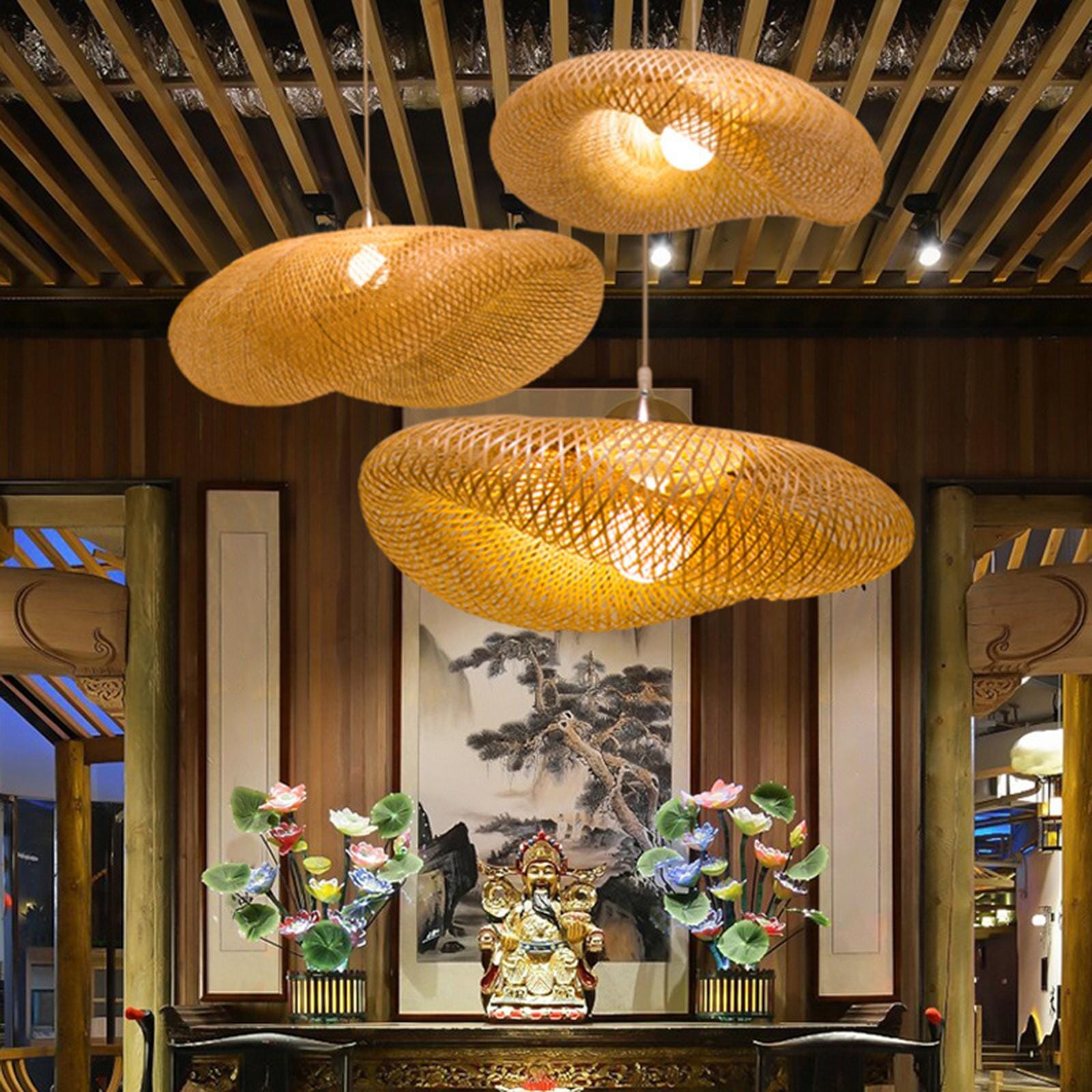 Solara Bamboo Weaving Pendant Light Handcrafted Vintage LED Fixture | Temsk
