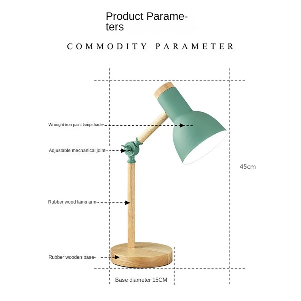 Nordic Wooden Desk Lamp With Adjustable Head And Colorful Shade | Temsk