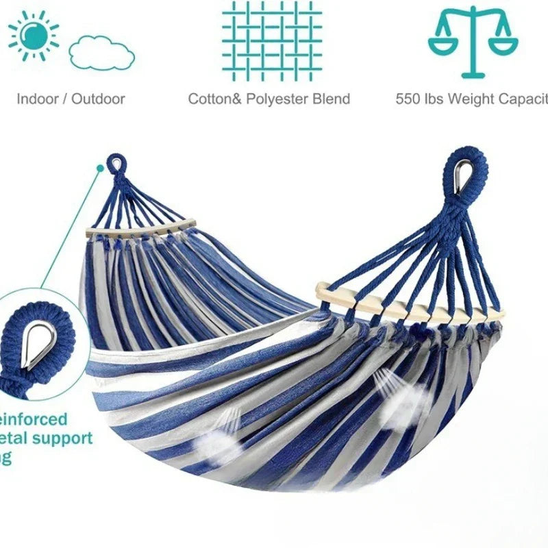 Canvas Hammock For Two With Wooden Spreaders For Outdoor Camping | Temsk