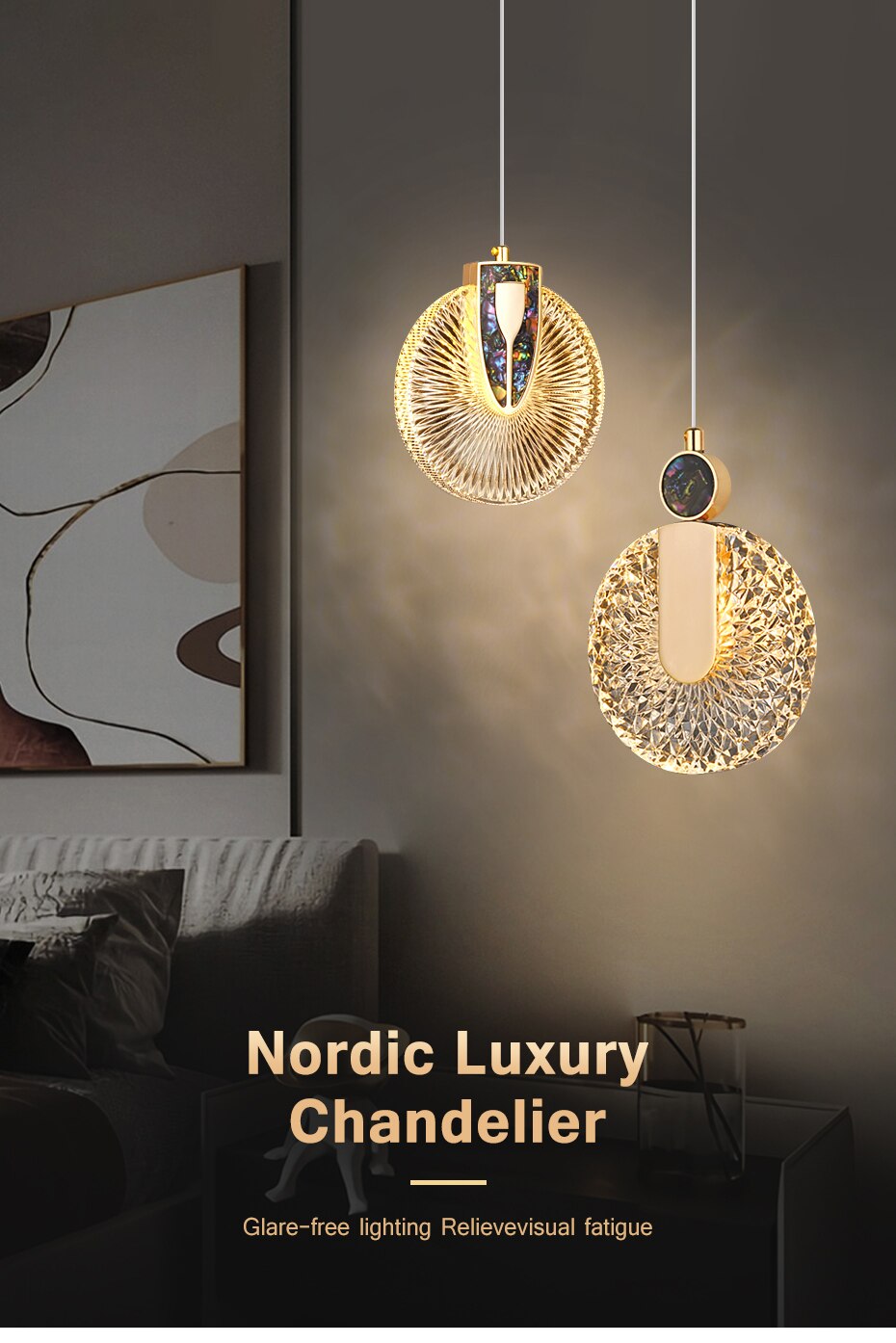 Solara Kristallrunde goldene LED-Pendelleuchte Deckenleuchte | Snurv | Temsk