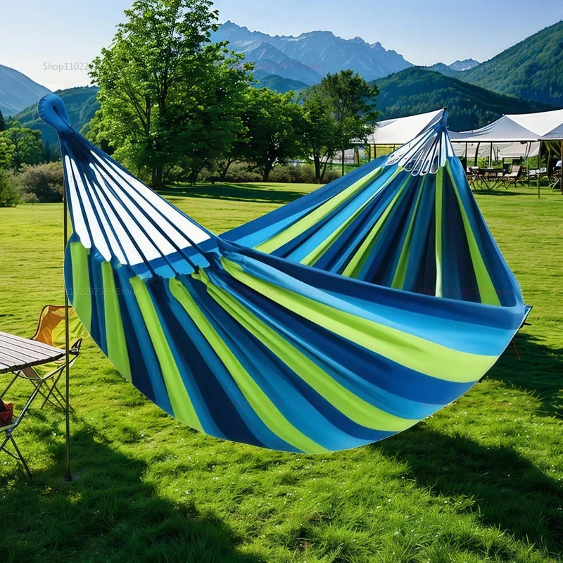 Canvas-Hängematte mit Streifen, großes Schaukelbett für Innen- und Außen-Camping | Temsk