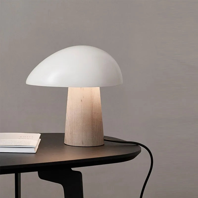 Nova Mushroom Table Lamp With Warm Wood Grain Finish | Temsk