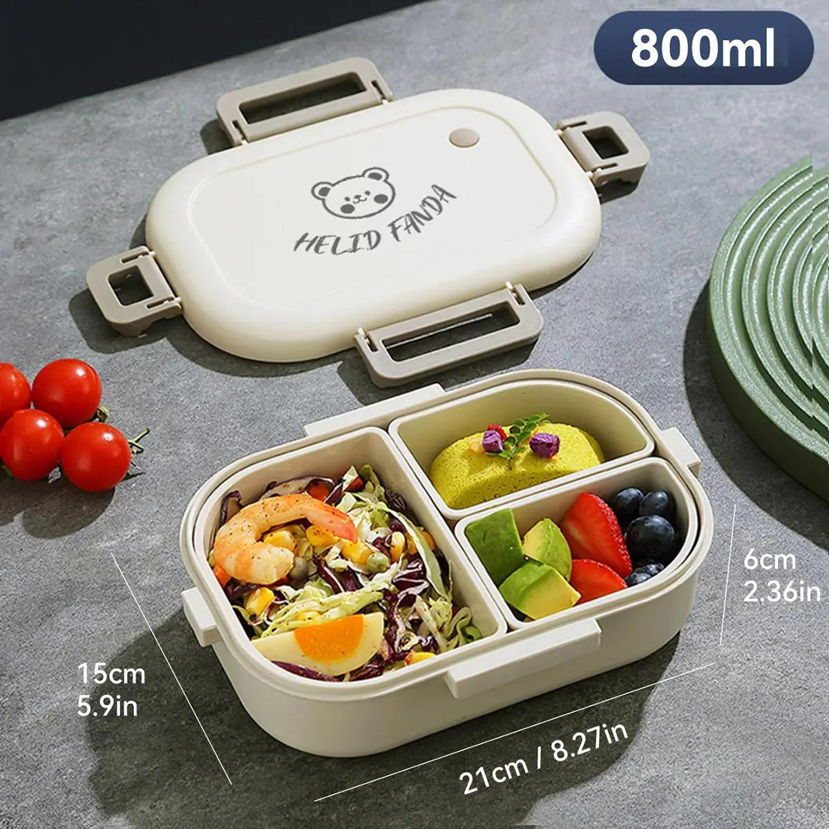 Tragbare FreshMate Bento-Box mit drei Fächern, auslaufsicher | Temsk