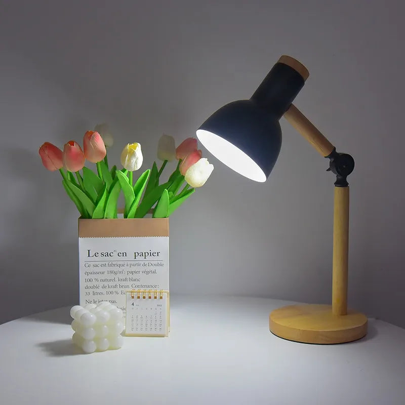Nordic Wooden Desk Lamp With Adjustable Head And Colorful Shade | Temsk