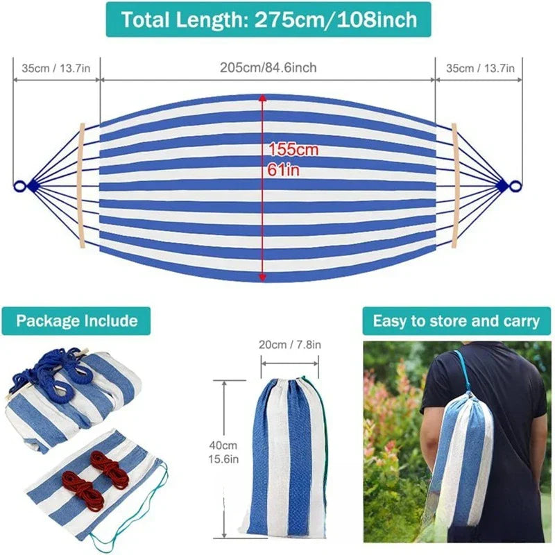 Canvas Hammock For Two With Wooden Spreaders For Outdoor Camping | Temsk