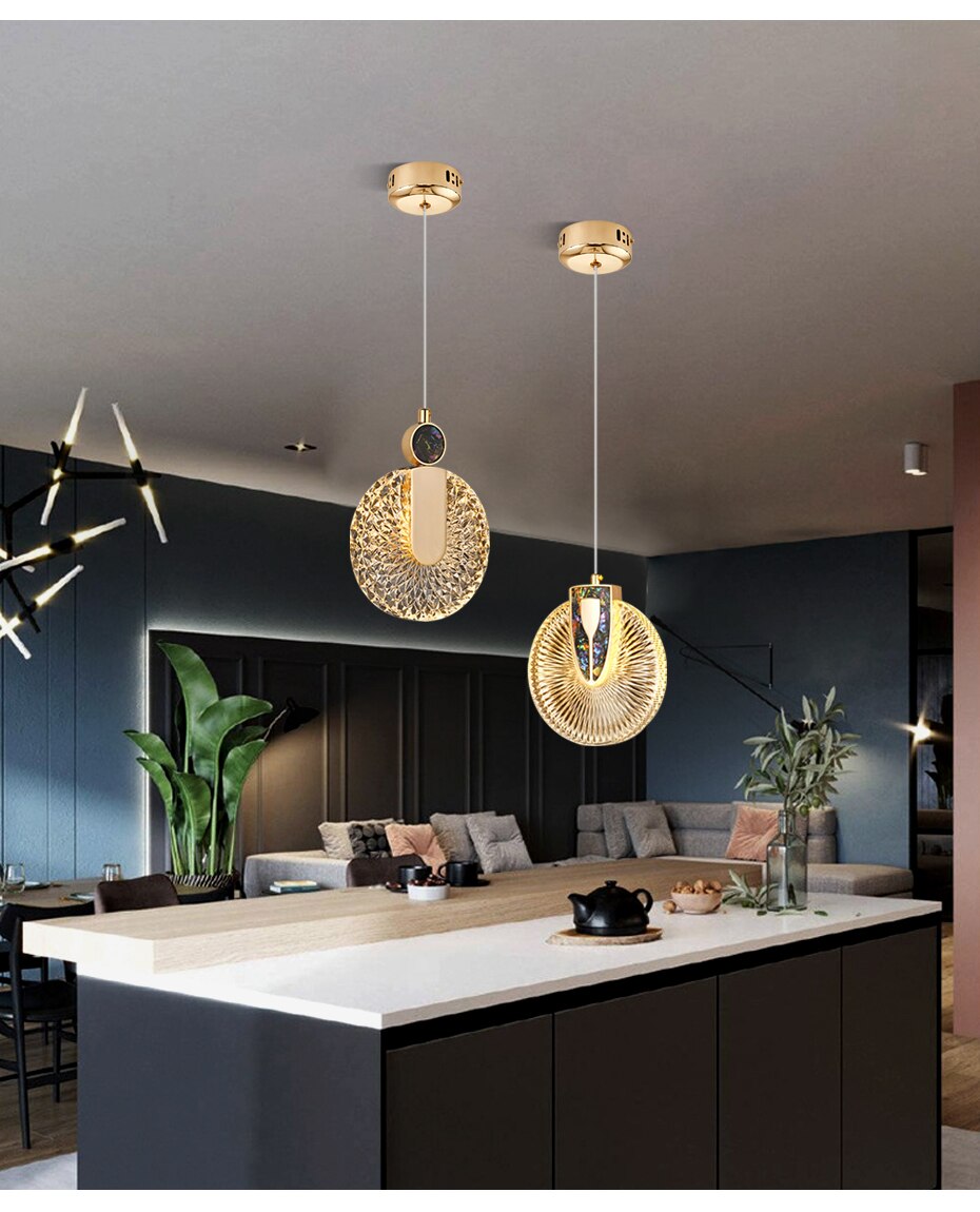 Solara Kristallrunde goldene LED-Pendelleuchte Deckenleuchte | Snurv | Temsk