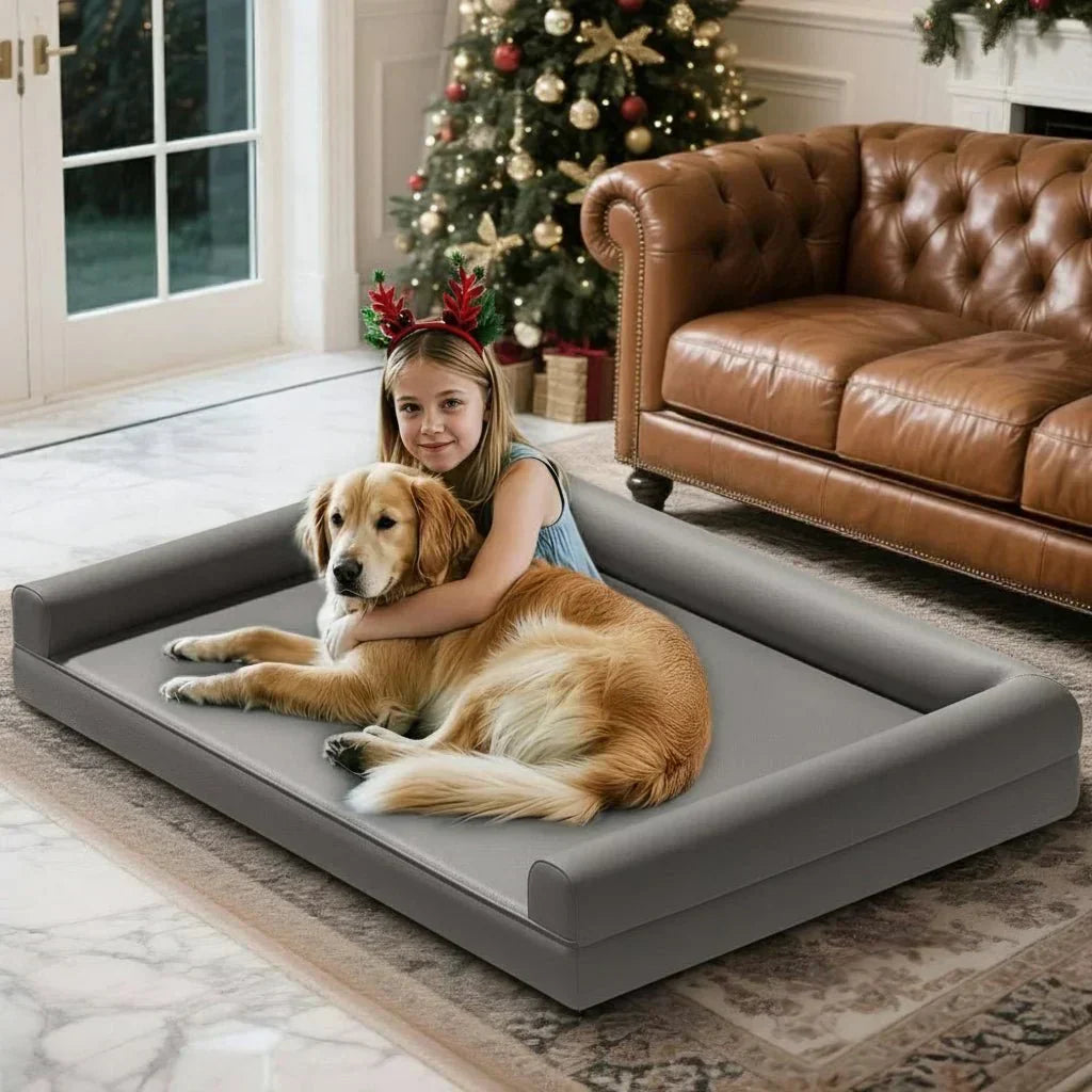 HavenPaw Orthopedic Dog Sofa In Microfiber Leather With Waterproof Bolster Design | Temsk