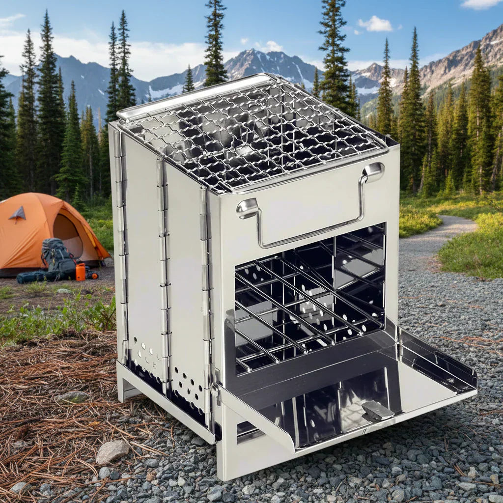 TrailNest Foldable Stainless Steel Wood Stove for Outdoor Use | Temsk