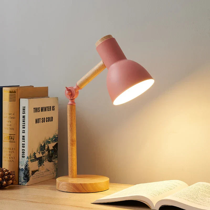 Nordic Wooden Desk Lamp With Adjustable Head And Colorful Shade | Temsk