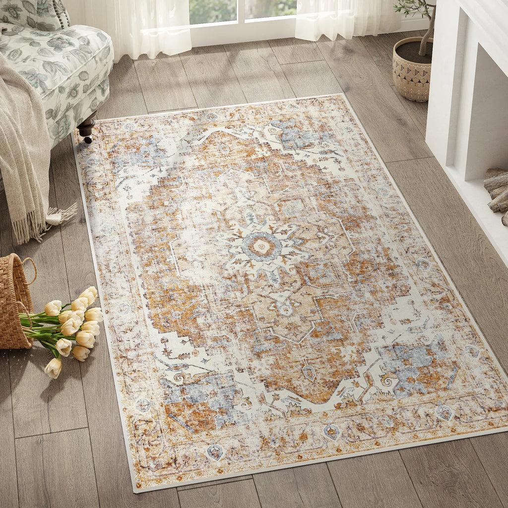 Heritage Medaillon Teppich Faltbarer Teppich Rutschfest im orientalischen Stil | Temsk