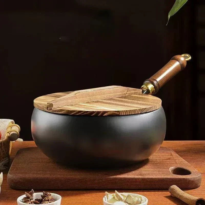 ForgeRoot Hand Forged Cast Iron Pan With Wooden Handle And Optional Lid (24/28 cm) | Temsk